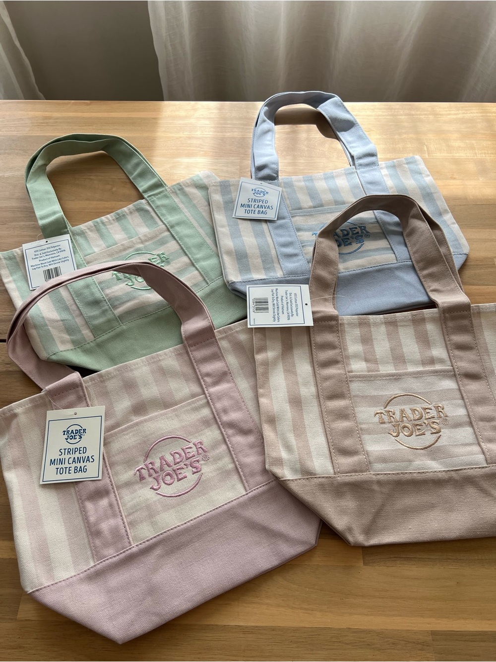 NWT Trader Joe's striped mini tote bags, Set of 4